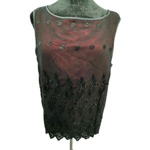 Vintage Black Lace Overlay Red Sleeveless Tank Top Womens Size 10 Vampire‎ Goth